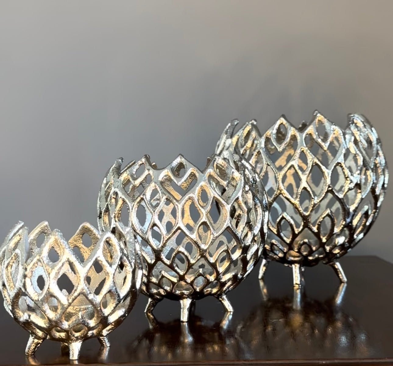 3er Set 'Pfau' Kerzenhalter Silber - Namsalhome