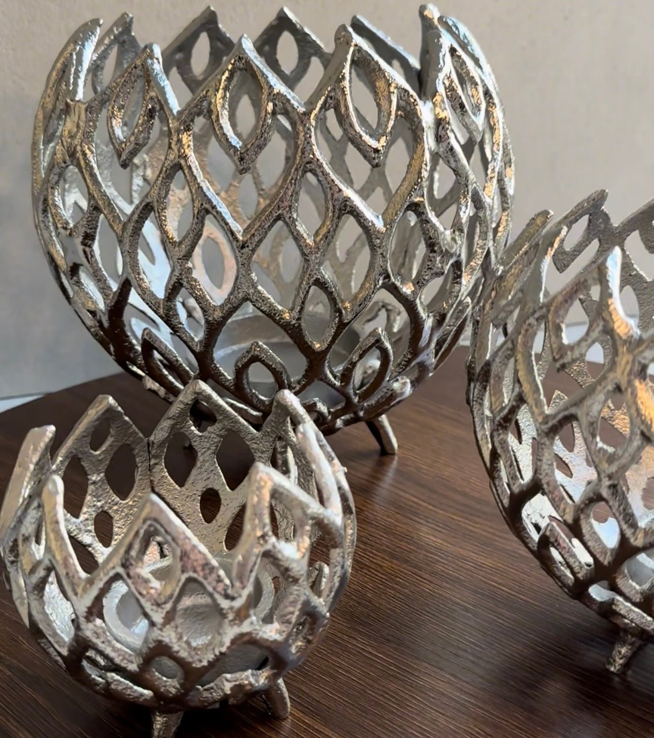 3er Set 'Pfau' Kerzenhalter Silber - Namsalhome