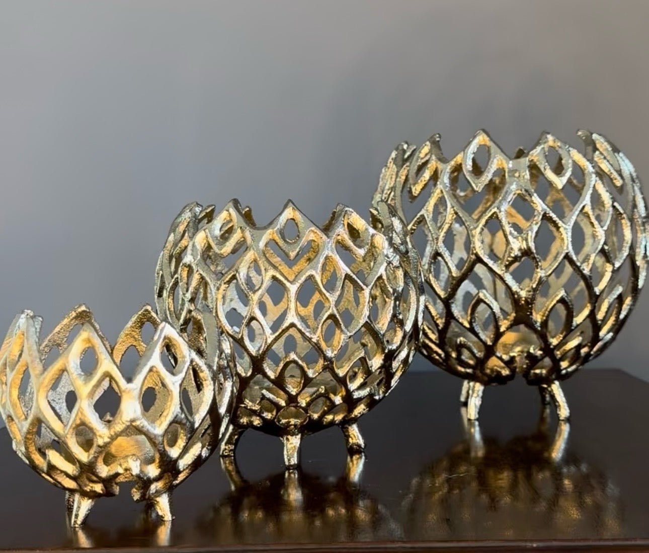 3er Set 'Pfau' Kerzenhalter Gold - Namsalhome