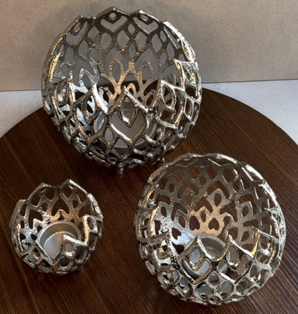 3er Set 'Pfau' Kerzenhalter Silber - Namsalhome
