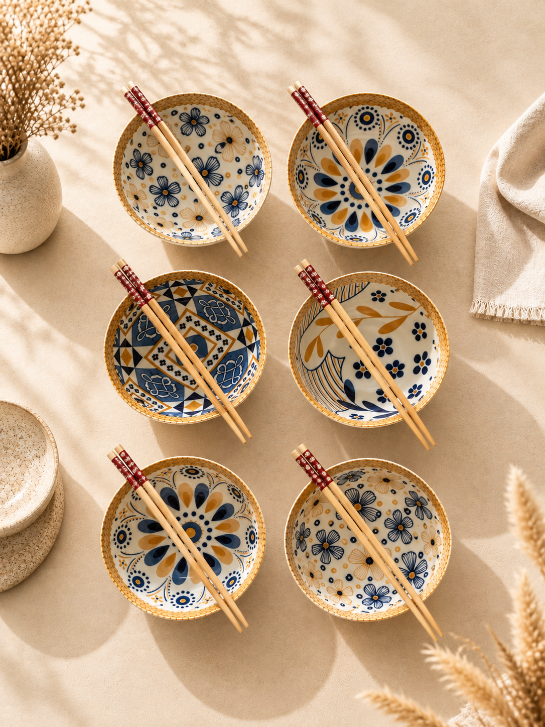 Kermaikschalen Set 6er - mit 12 Essstäbchen